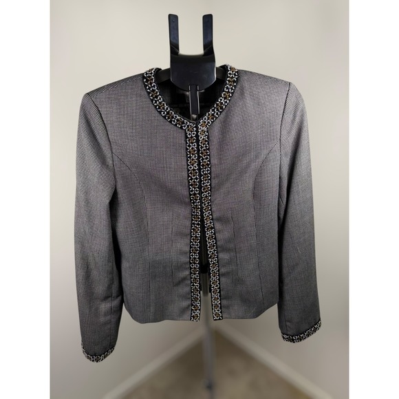 WD-Platinum Jackets & Blazers - WD-Platinum Beaded Houndstooth Blazer Jacket Black White Size 12 Leopard Lining